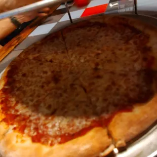 Not a great pic of the cheese pizza hiding under the meatball pizza