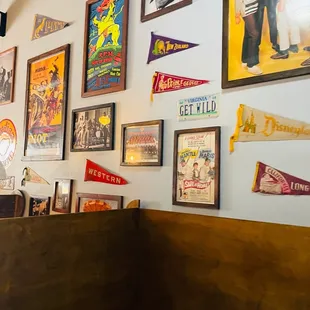 a wall full of memorabilia