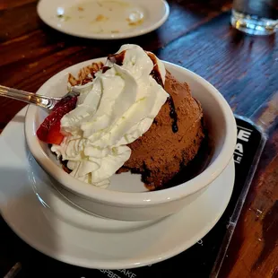 Chocolate mousse, dense and flavorful, except for the canned whipped cream