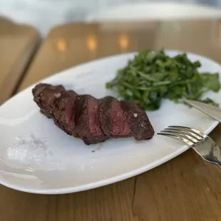 a steak on a white plate