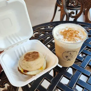 Turkey Sausage Breakfast and Iced Cinnamon Latte