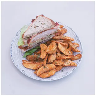 a sandwich and potato wedges