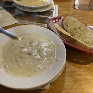 Potato soup and garlic bread