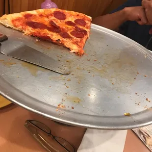 What&apos;s left of our pie! Pepperoni pie.... delicious!