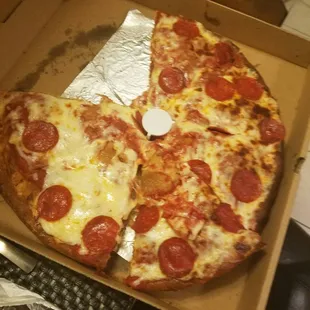 Pizza looks good in box but hardly any sauce all bread