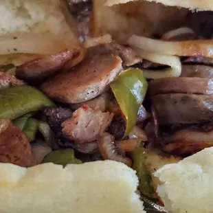 Sausage, Peppers and Onions on a hero