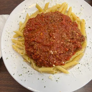 Ziti with meat sauce