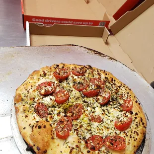 Tomato Pizza
The crust complementing the tomatoes and Feta cheese