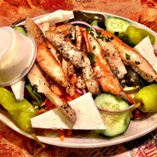 Greek salad with grilled chicken.