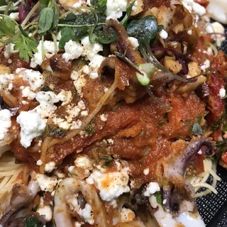 Angel Hair with Tomatoes, Feta and Grilled Calamari