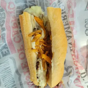 Impossible Philly cheesesteak. Only cheddar onions and cheese.