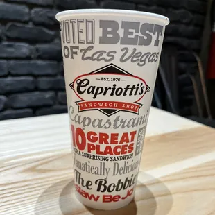 Drink Cup at Capriotti's.  I enjoyed Dr. Pepper and next time will get Root Beer.