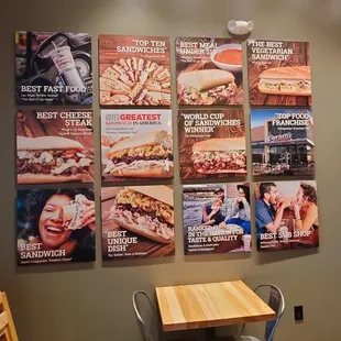 Cool wall of award winning sandwich pix