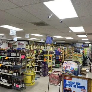 the inside of a liquor store