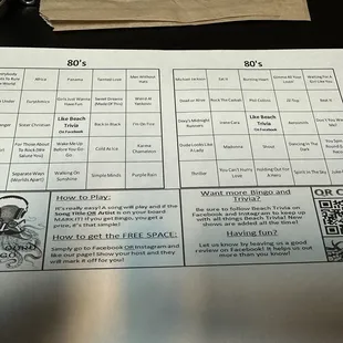 Music bingo sheet