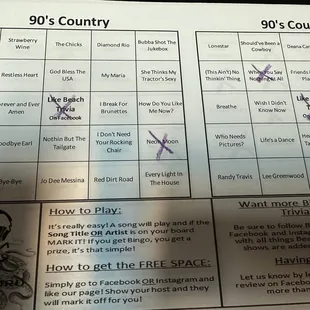 Music bingo sheet