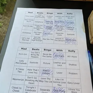 Musical bingo on Friday nights.