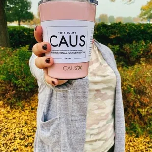 Caus Cups are an awesome tumbler that helps free kids from slavery in Ghana. You also get a card for 10 free drip coffees with purchase!