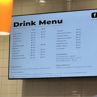 Drink menu