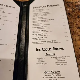 Drink menu
