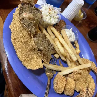 Fried crab Fried fish  Fried shrimp Fried scallop  Fries and hush puppies
