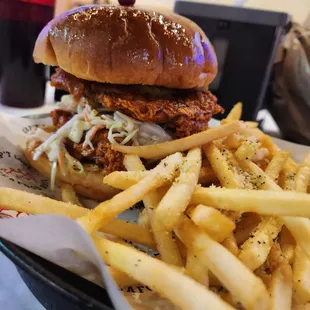 Mouth watering hot chicken sandwich. Double filets!