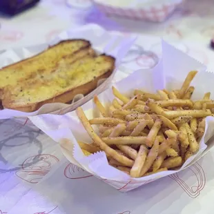 Truffle fries and garlic bread