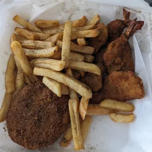 Shrimp may have been refried or just old, but very hard and chewy.