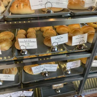 a variety of baked goods on display