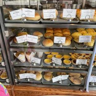 a display case full of baked goods