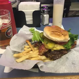 a burger and fries