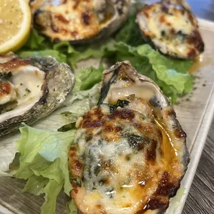 Grilled oysters - Rockefeller style.