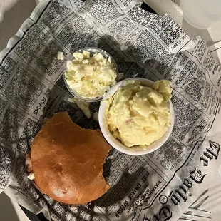 BBQ Sandwich with coleslaw and potato salad