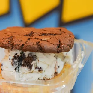 an ice cream sandwich in a plastic container