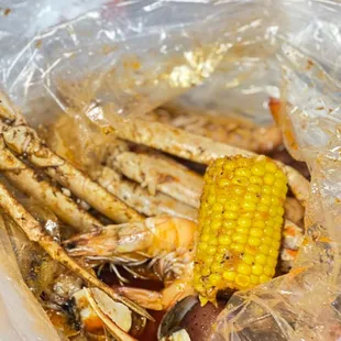 Corn, potato, shrimp, crab, clam...