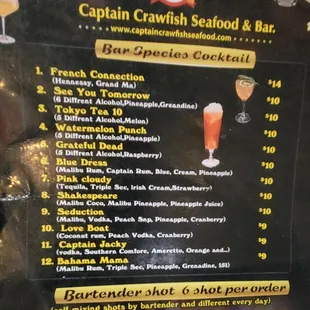 Drink menu