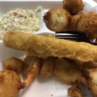 Lobster bites, shrimp, and fish meal