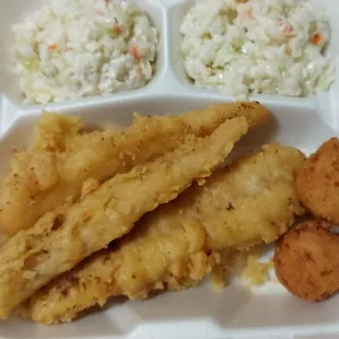 Three piece fish meal with two side of coleslaw $10.09. Coleslaw was terrible, not like it used to be
