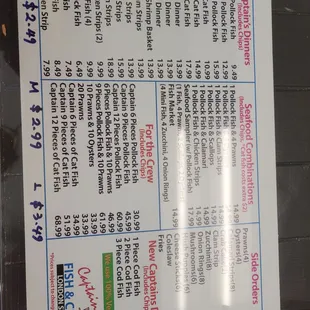 Entire menu as of 2/7/25