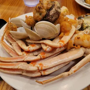 crab legs and clams