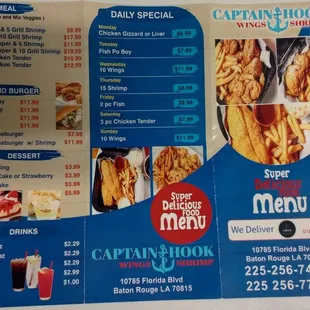the menu for captain hook