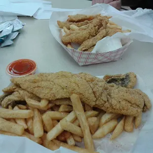 Salmon dinner (top); perch dinner (bottom)