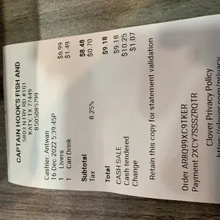 Receipt, prices are great too.