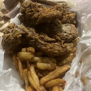 This is the burnt up as chicken and fries the sent my through Uber eats!