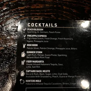 Cocktails menu