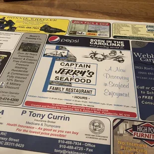 Love the placemats with ads