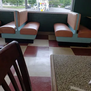 ows a view of a diner's seating area