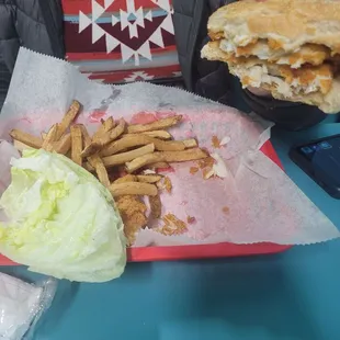 Whiting sandwich and french fries