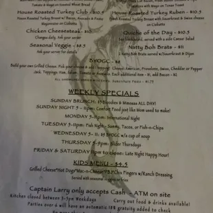 Back of menu