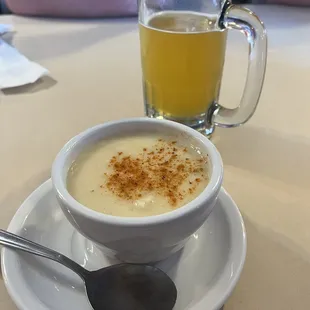 Cream of crab soup and Sam Adams Summer Ale (draft beers are available by the pitcher!)
